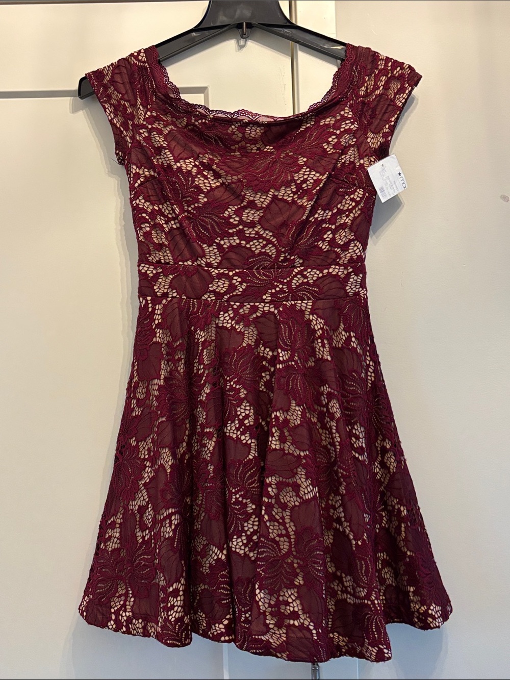 B Darlin Burgundy Lace Fit & Flare Mini Dress
